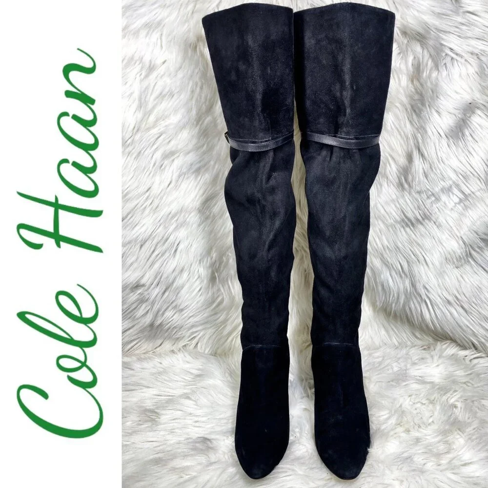 COLE HAAN DARCIA Over-the-Knee Black Suede Boot, Size 7